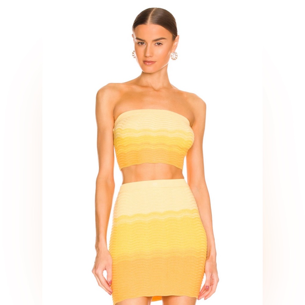Camila Coelho Yellow Textured Knit Set Women’s Top size M - Skirt Size S